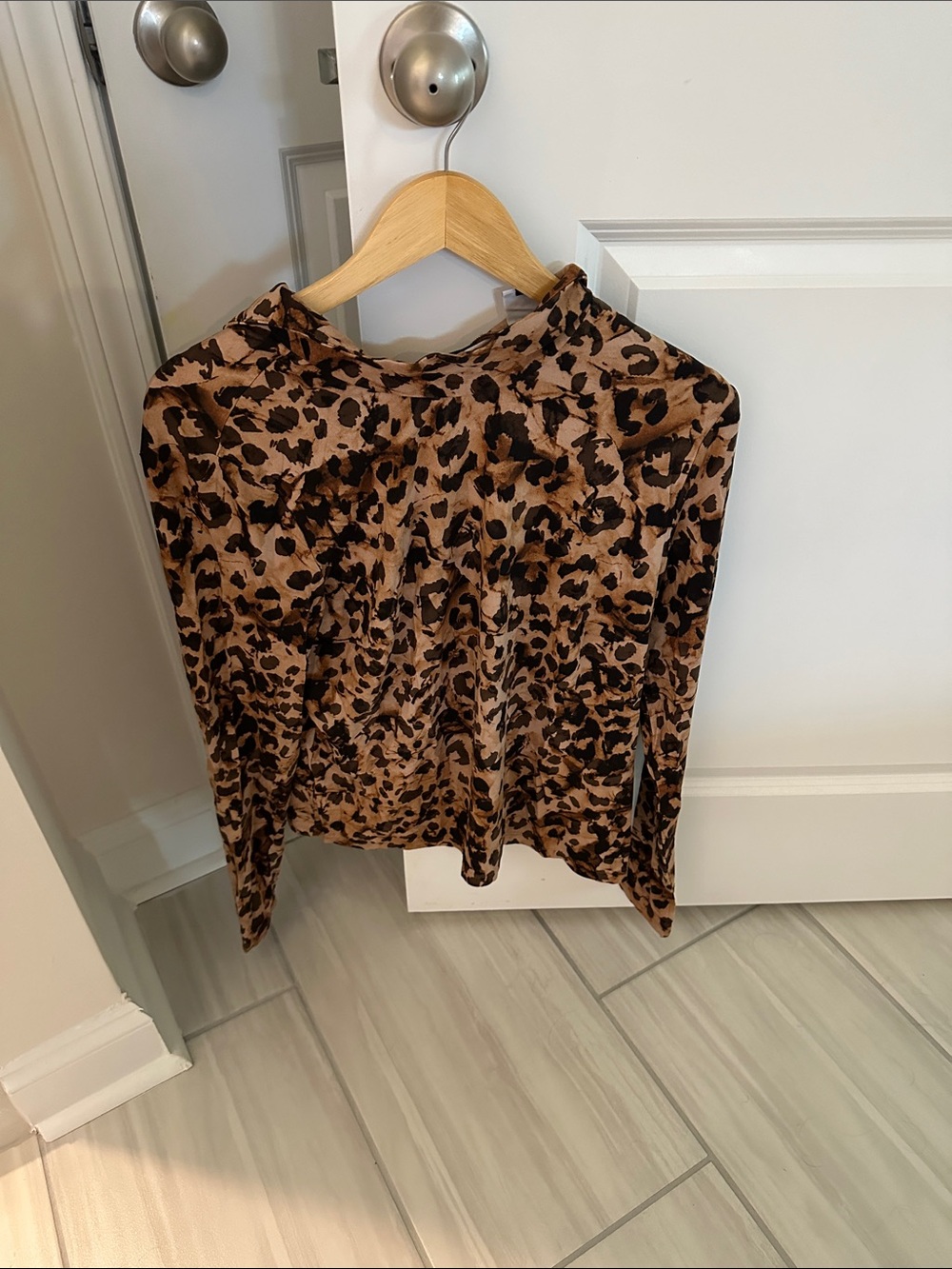CAbi Leopard Print Long Sleeve Top in Brown and Black